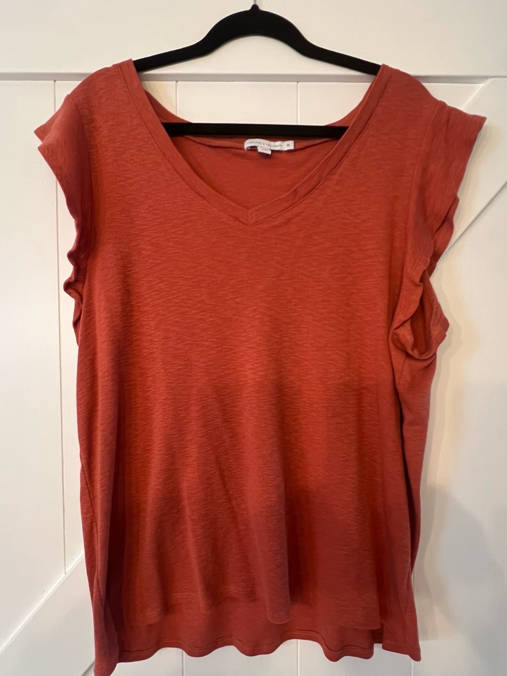 Threads 4 Thought Women's V-Neck Ruffle Sleeve Tee - Rust
